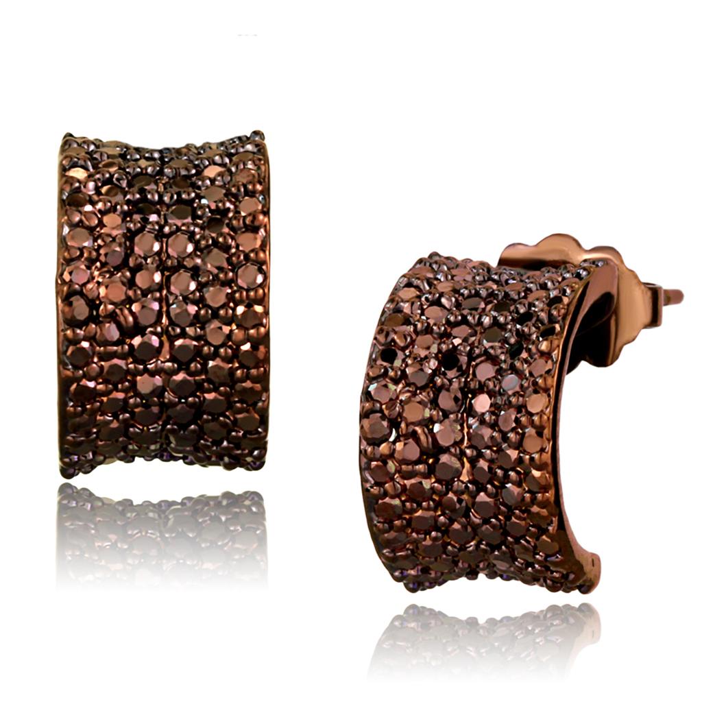 IP Coffee light Brass Earrings with AAA Grade CZ in Light Coffee
