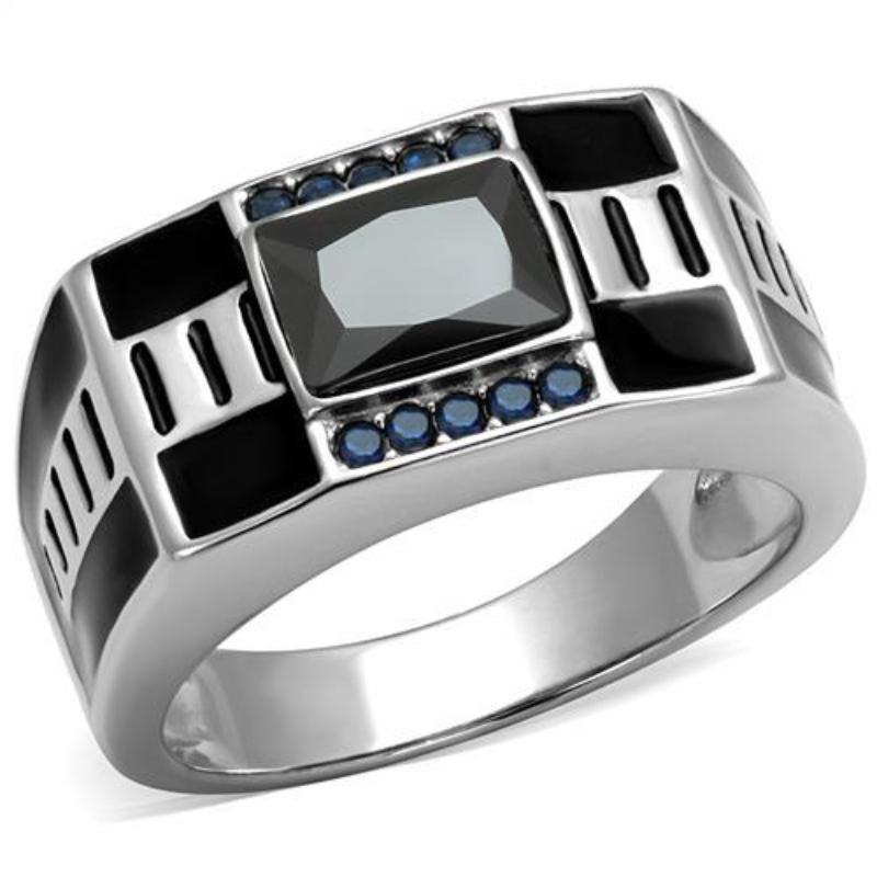 High polished (no plating) Stainless Steel Ring with AAA Grade CZ in Black Diamond