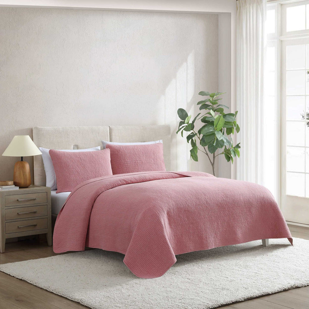 Nautica Seashore Stitch Pink King Quilt Set
