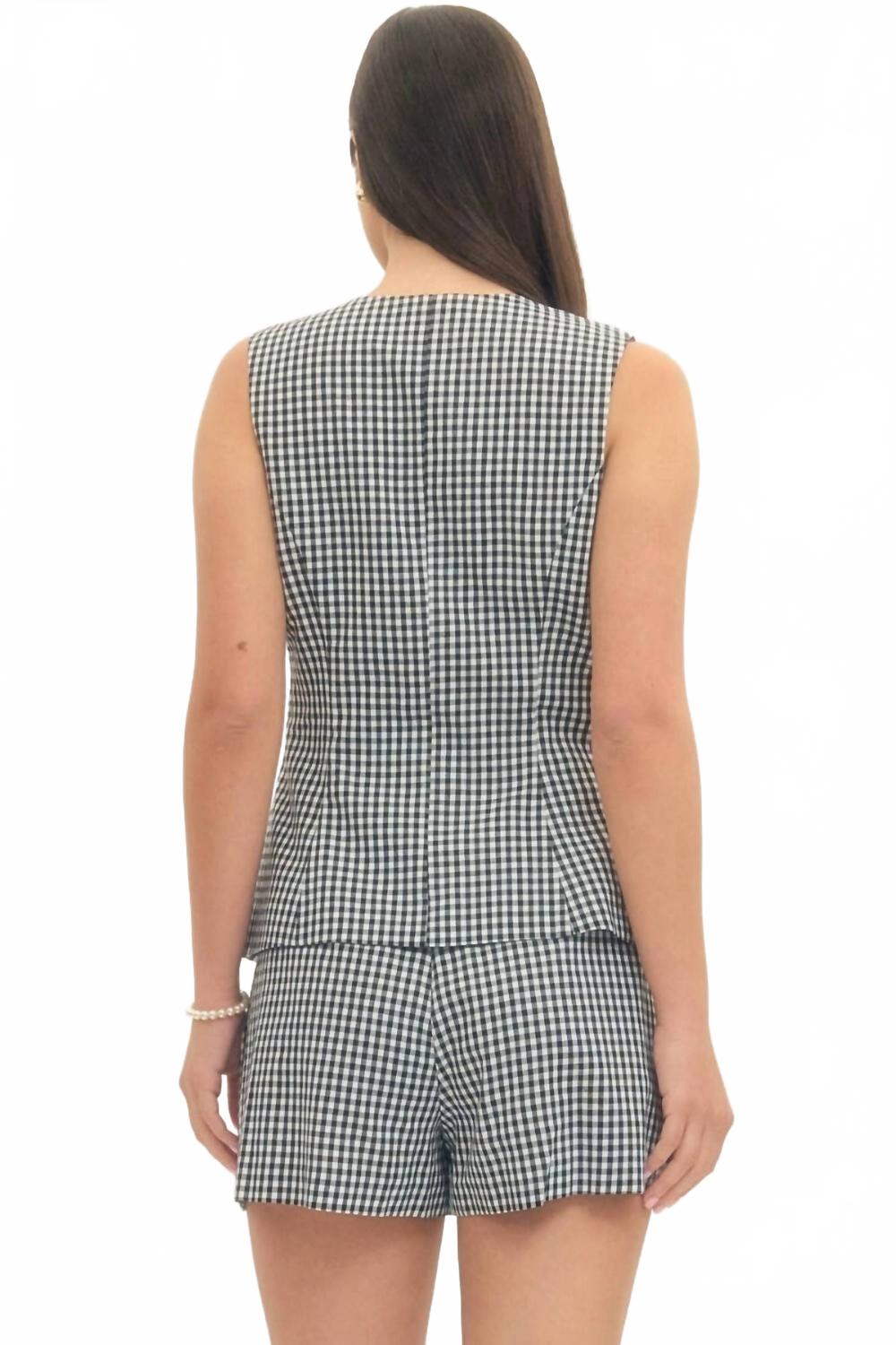 Pamela Gingham Sleeveless Romper In Black