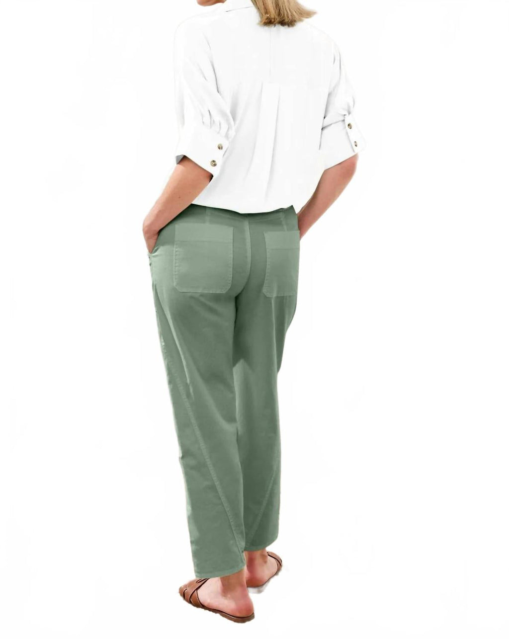 Stretch Slub Barrel Ankle Pant In Moss