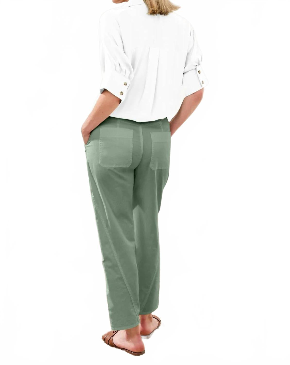 Stretch Slub Barrel Ankle Pant In Moss