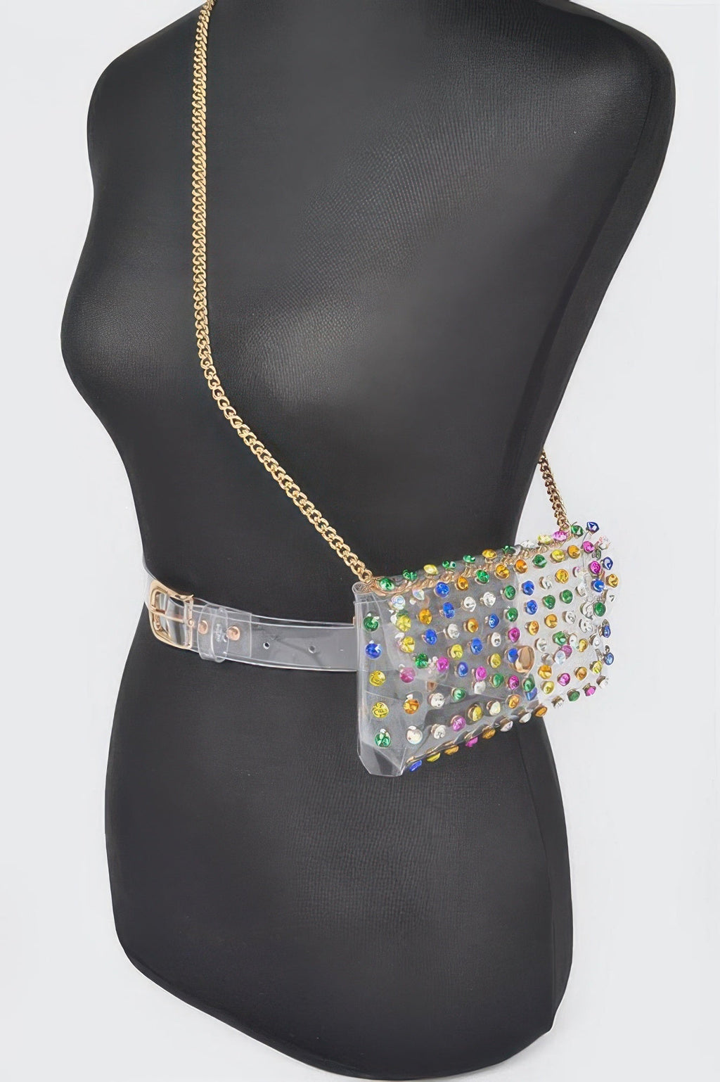 Rhinestone Clear Plus Size Belt Bag W/chain