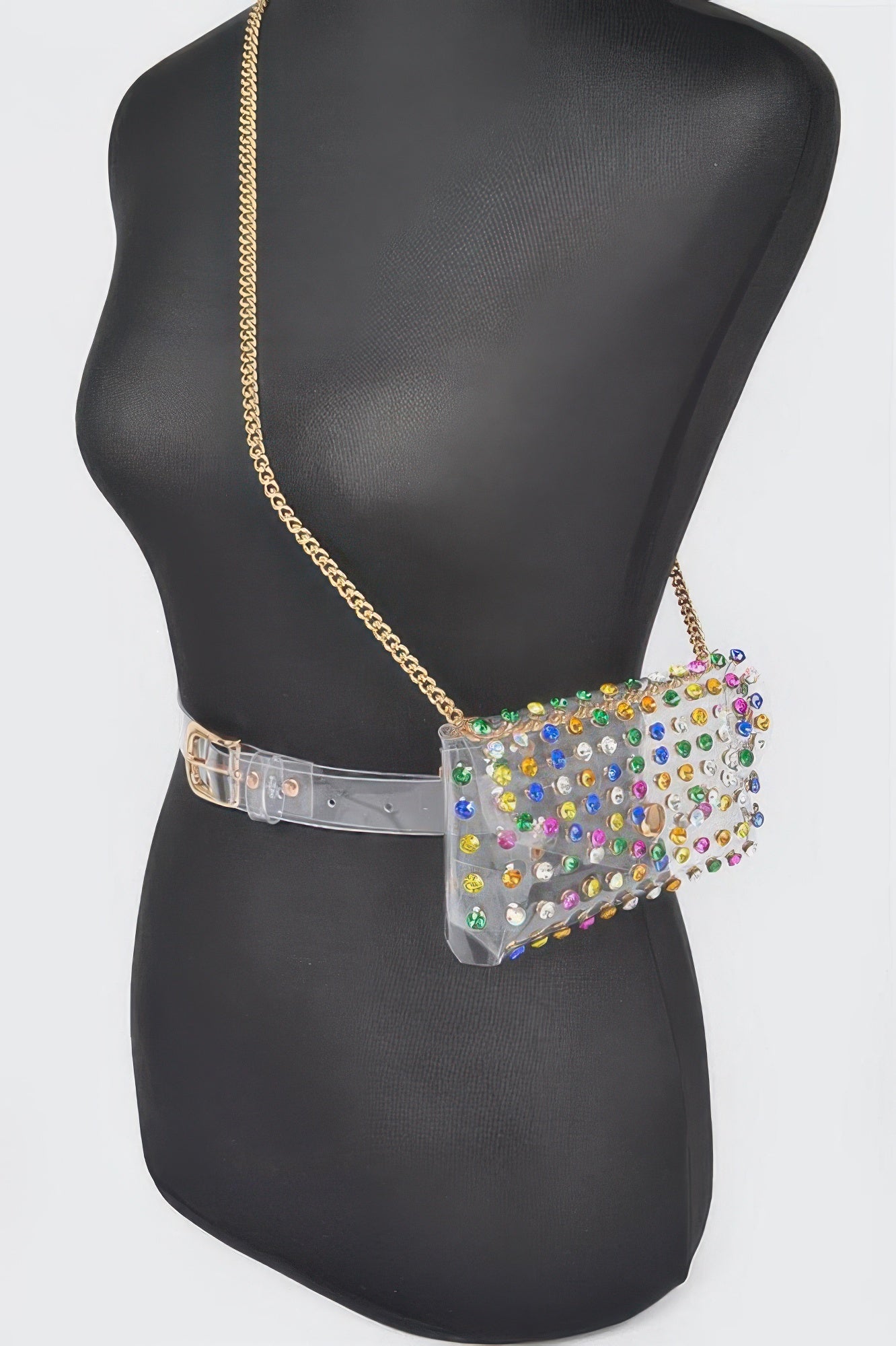 Rhinestone Clear Plus Size Belt Bag W/chain