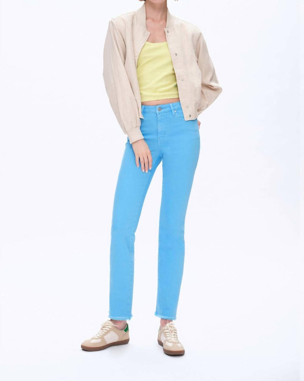 Mid Rise Slim Straight Pants In Sea Blue