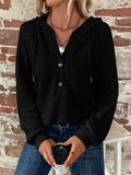 Waffle Button-Up Hoodie Pullover In Black