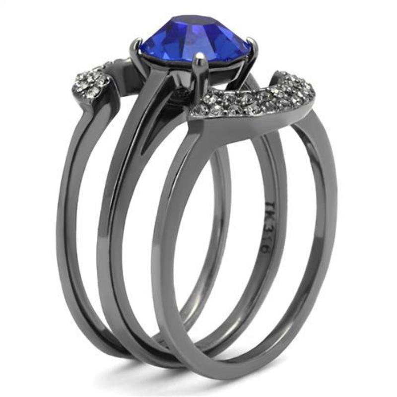 IP Light Black Stainless Steel Ring with Top Grade Crystal in Sapphire