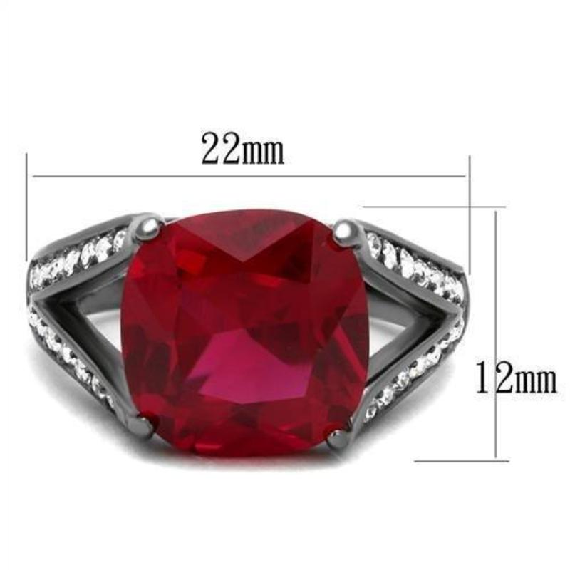 IP Light Black Stainless Steel Ring with Synthetic Corundum in Ruby