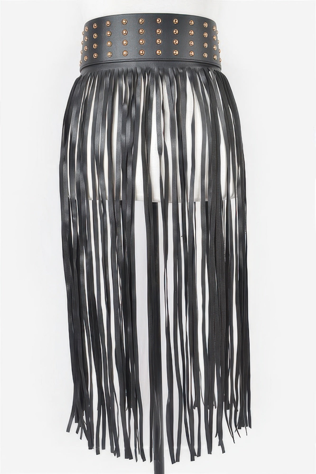 Faux Leather Metal Studded Fringe Belt