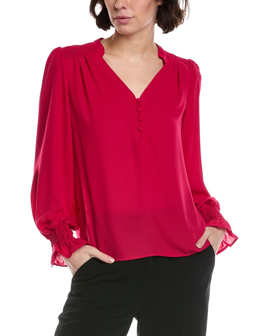 CeCe Half Placket Smocked Top