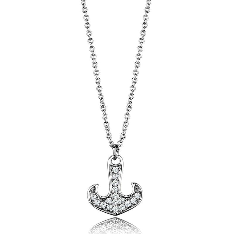 Rhodium Brass Chain Pendant with AAA Grade CZ in Clear