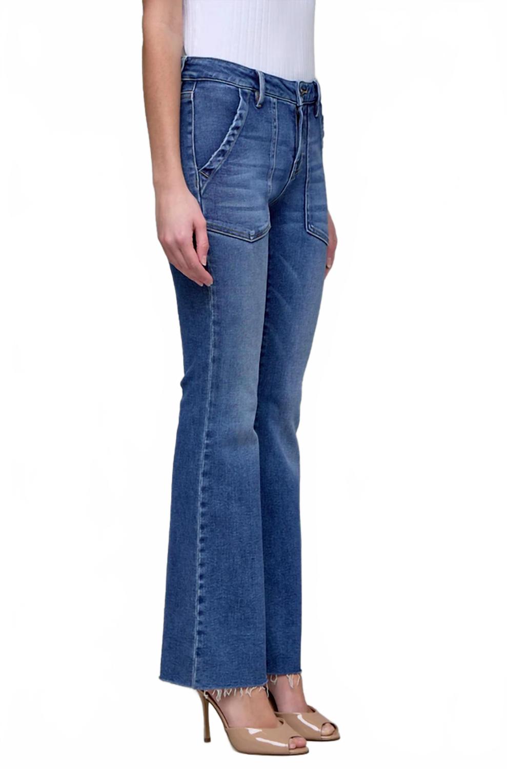 Happi Patch Pockets Flare Jeans In Medium/dark