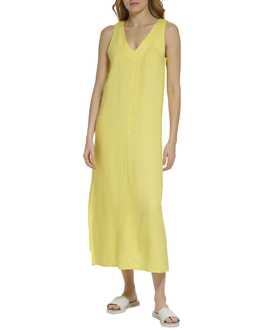 DKNY V-Neck Panel Linen Dress