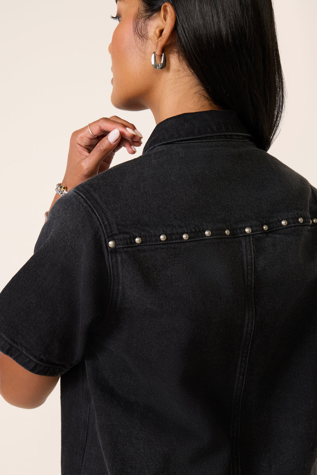 Women's SS Studded Denim Dress