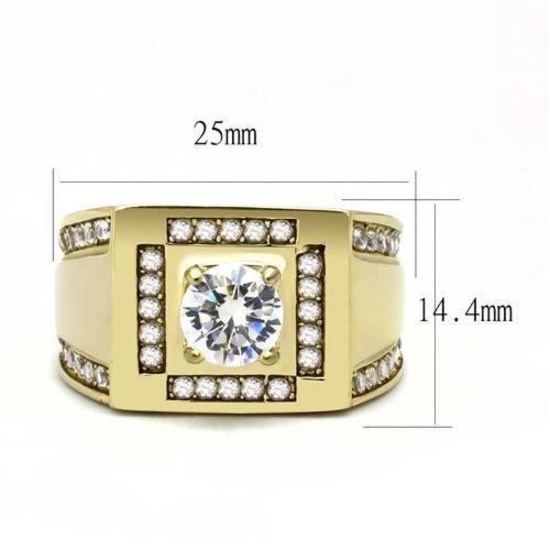 IP Gold(Ion Plating) Stainless Steel Ring with AAA Grade CZ in Clear