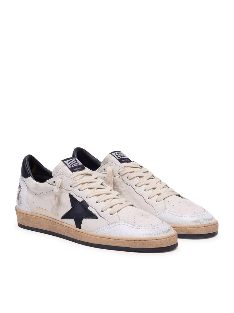 Golden Goose Deluxe Brand Men Ball-Star Sneakers In White Nappa With Black Star