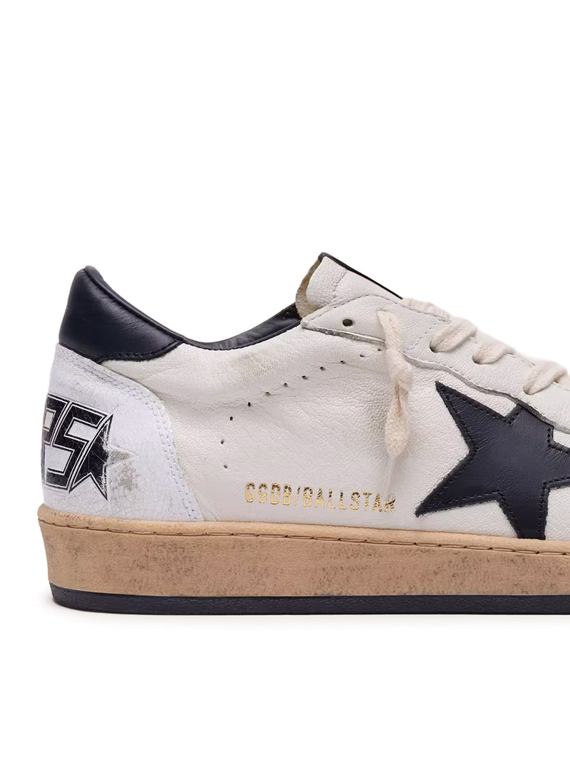 Golden Goose Deluxe Brand Men Ball-Star Sneakers In White Nappa With Black Star