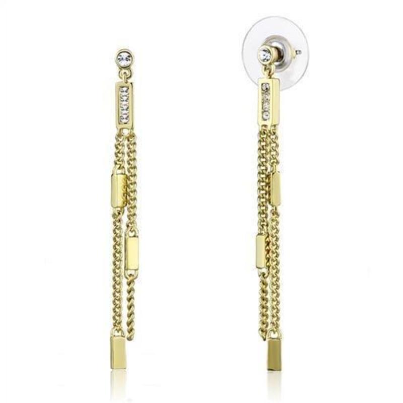 Gold Brass Earrings with Top Grade Crystal in Clear