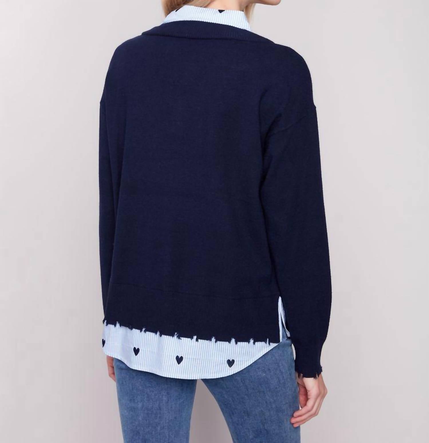 Margaret Layered Poplin Sweater In Navy