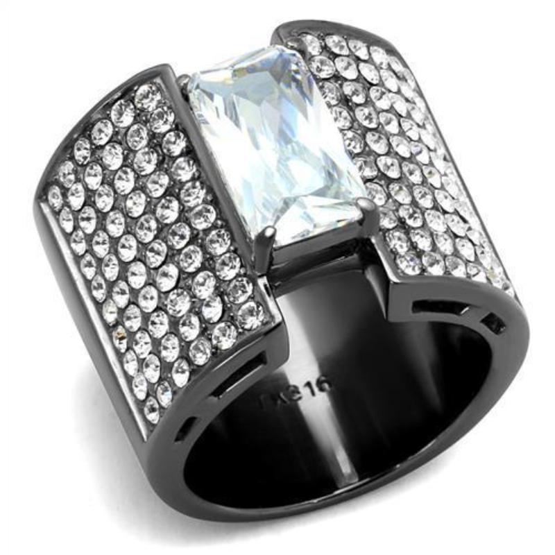 IP Light Black Stainless Steel Ring with AAA Grade CZ in Clear