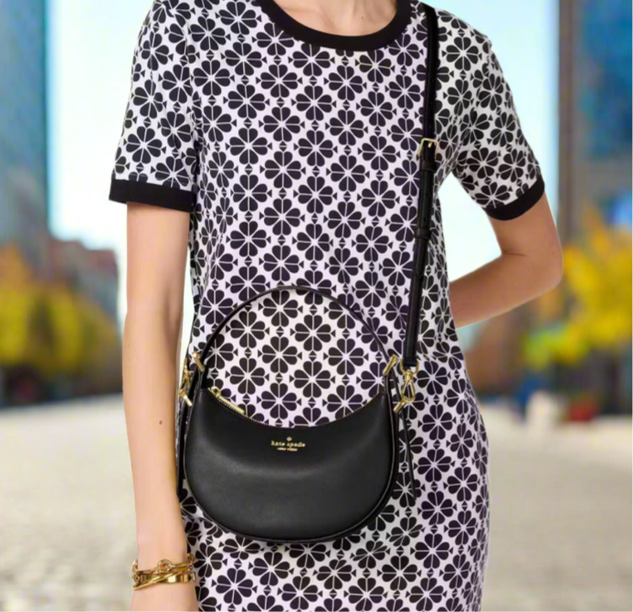 NWT Kate Spade Leather Nova Crescent Shoulder Bag In Black