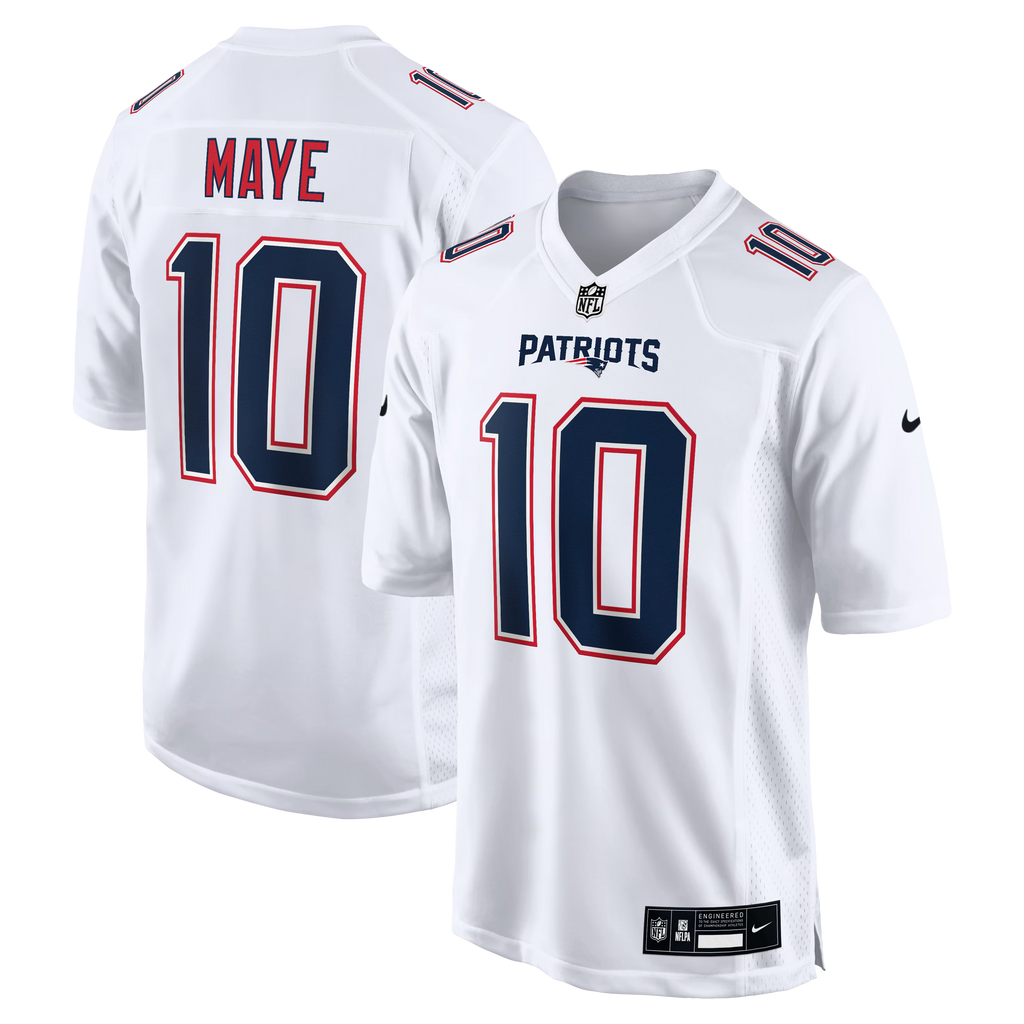 New England Patriots Drake Maye Tundra White Game Jersey