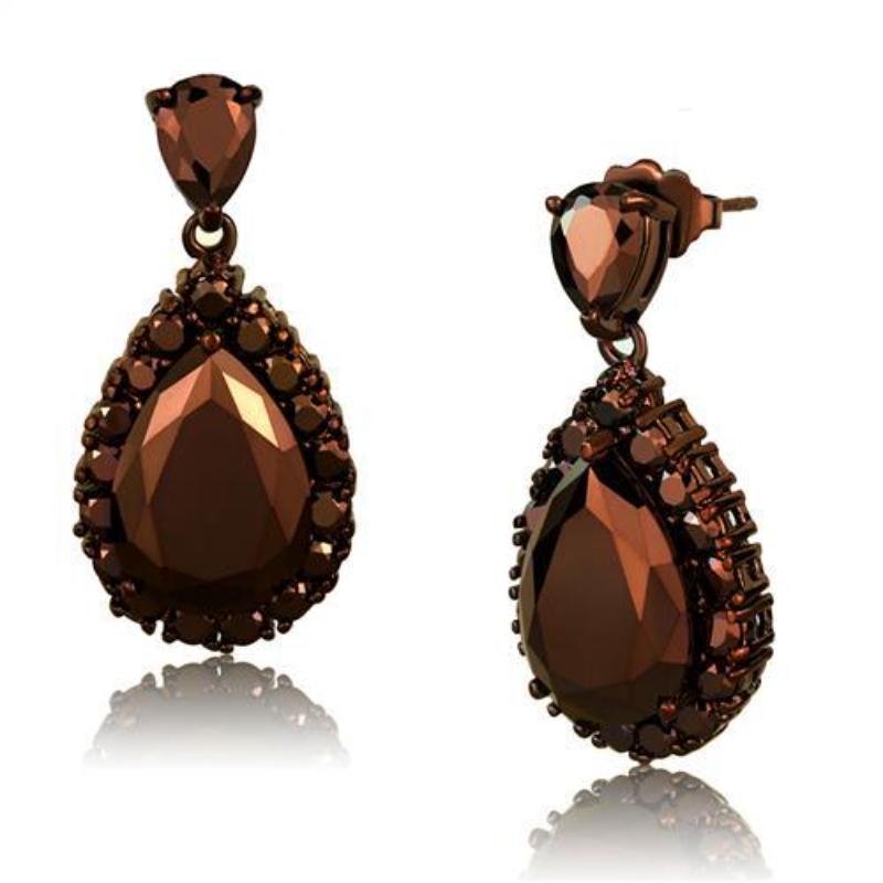 IP Coffee light Brass Earrings with AAA Grade CZ in Light Coffee