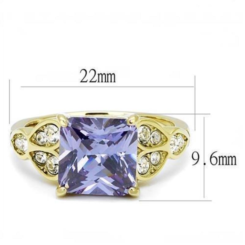 IP Gold(Ion Plating) Stainless Steel Ring with AAA Grade CZ in Light Amethyst