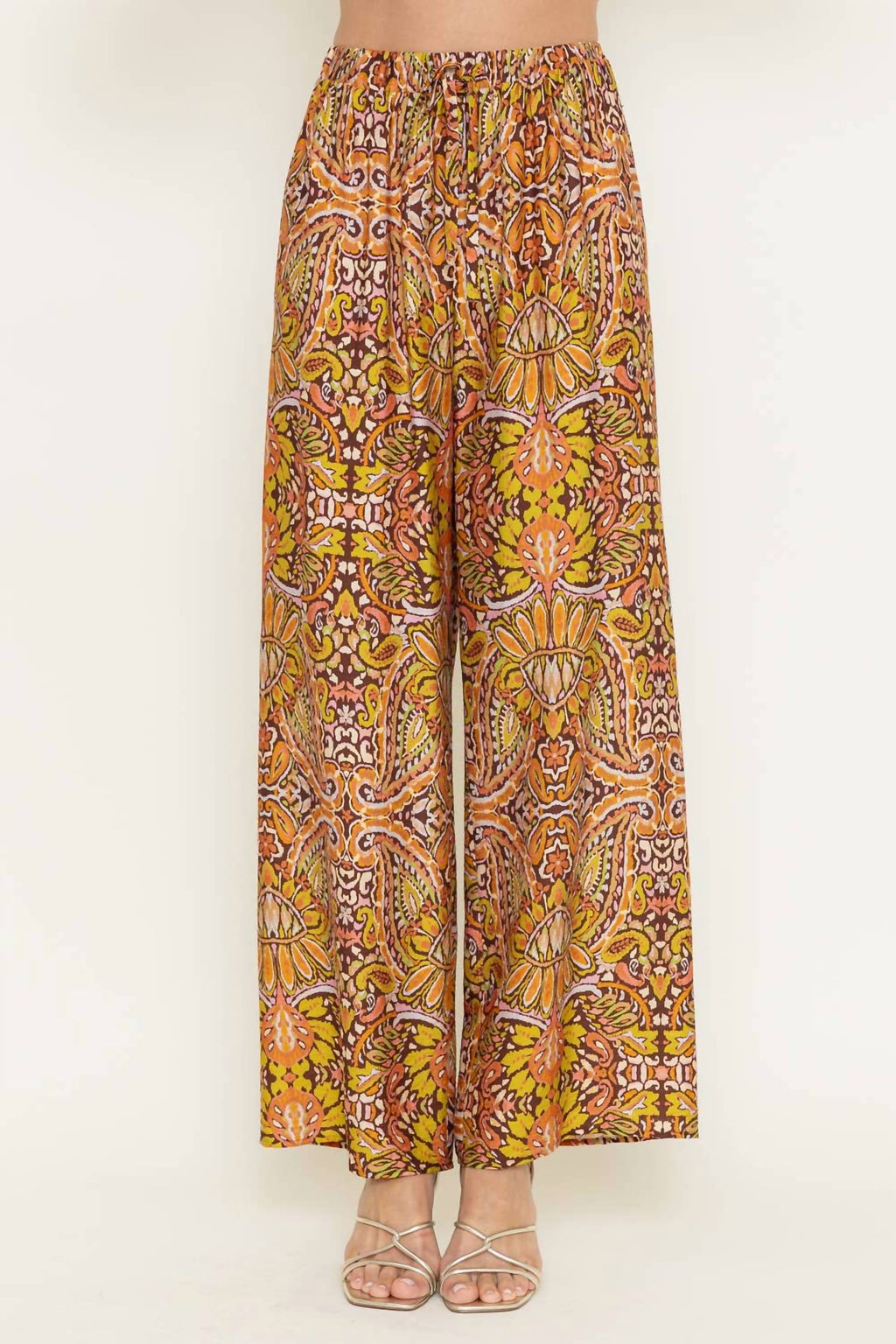 Resort Print Wide Leg Pants In Yellow