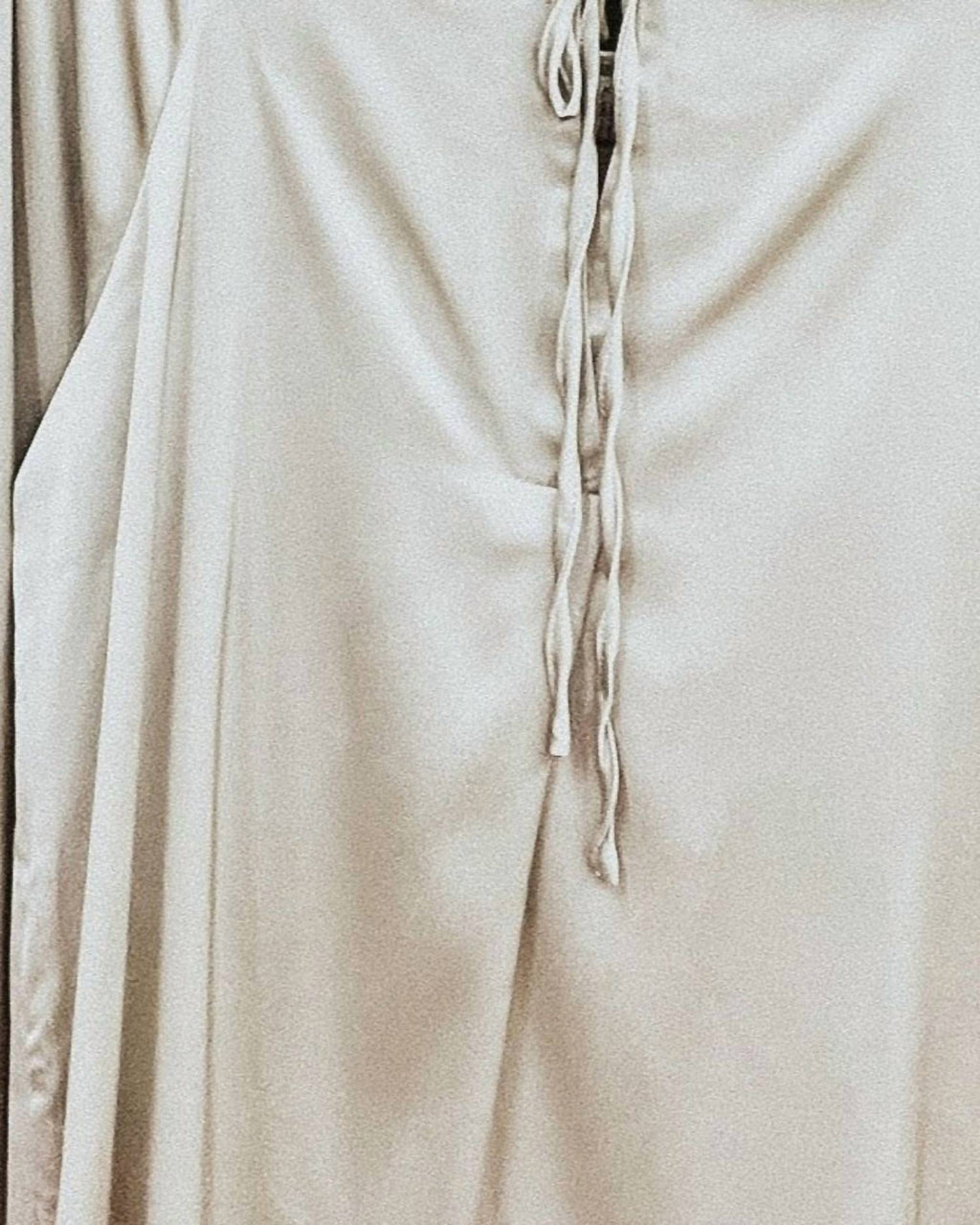 Satin Tie Neck Long Sleeve Blouse In Silver