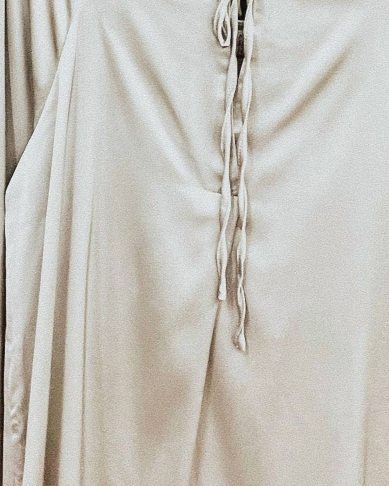 Satin Tie Neck Long Sleeve Blouse In Silver