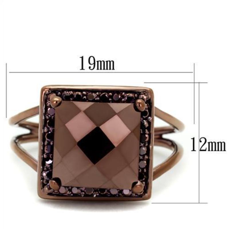 IP Coffee light Brass Ring with AAA Grade CZ in Light Coffee