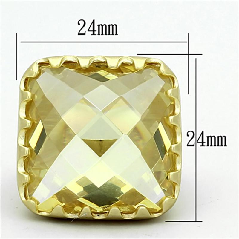 Matte Gold Brass Ring with AAA Grade CZ in Citrine Yellow