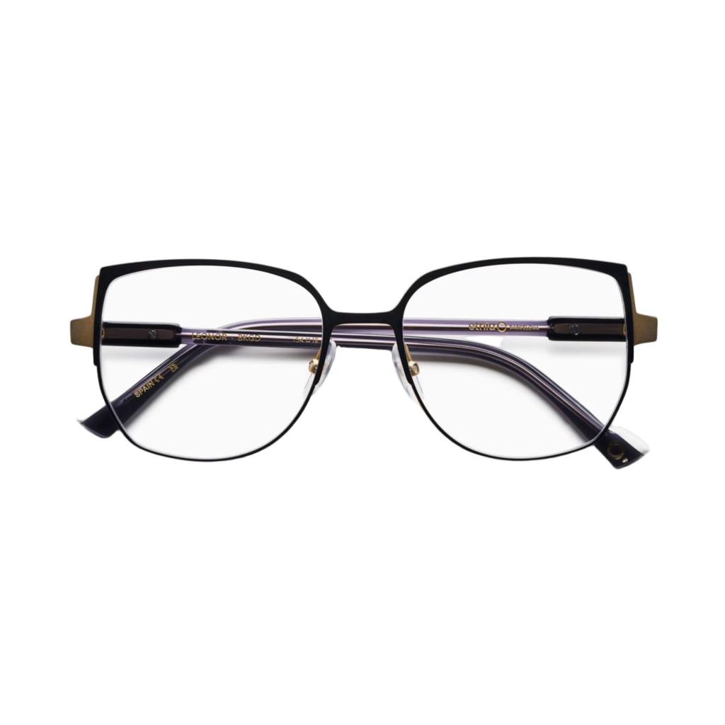 Leonor Sleek Metal Cat-Eye Eyeglasses with Gold Accents