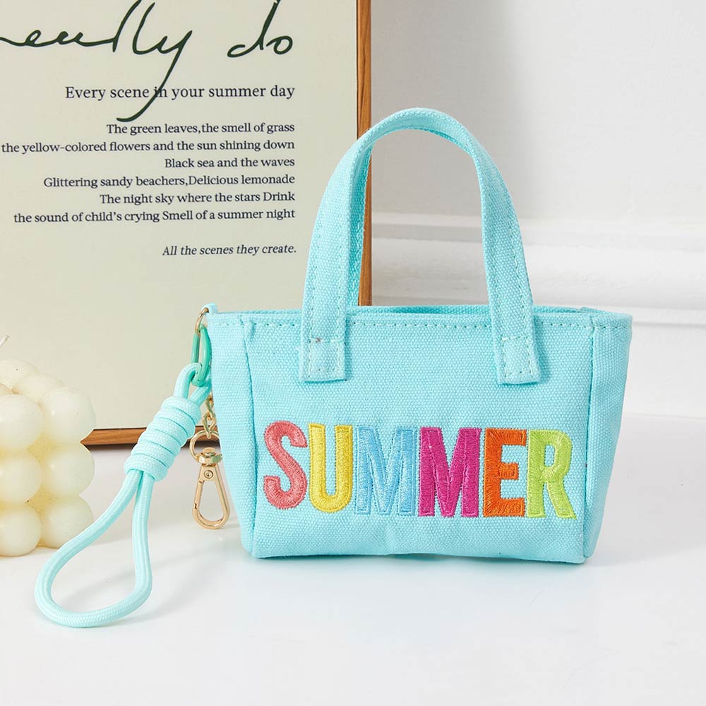 SUMMER Letter Embroidered Mini Canvas Tote Bag Keychain Bag Charm
