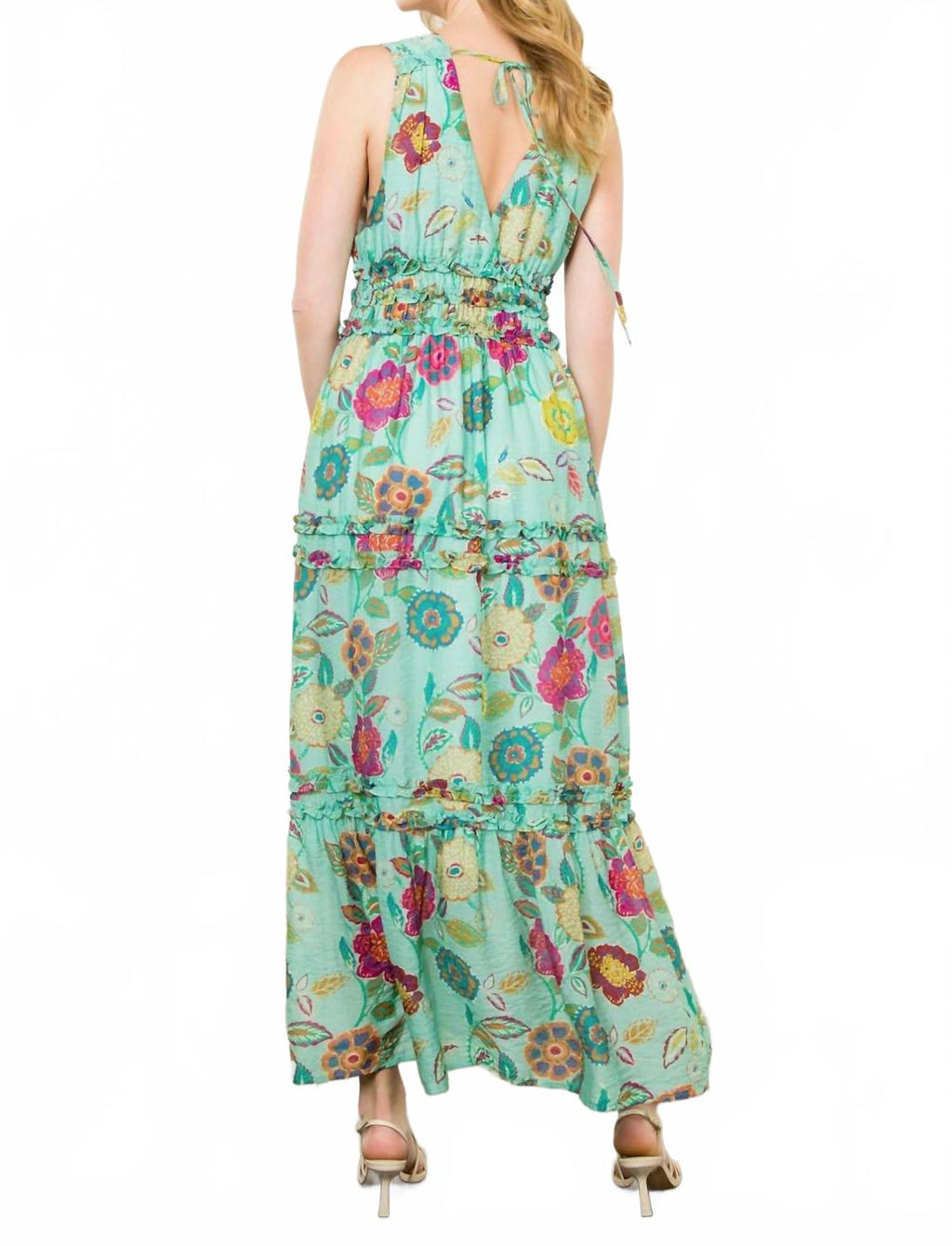 Floral Print Long Dress In Mint