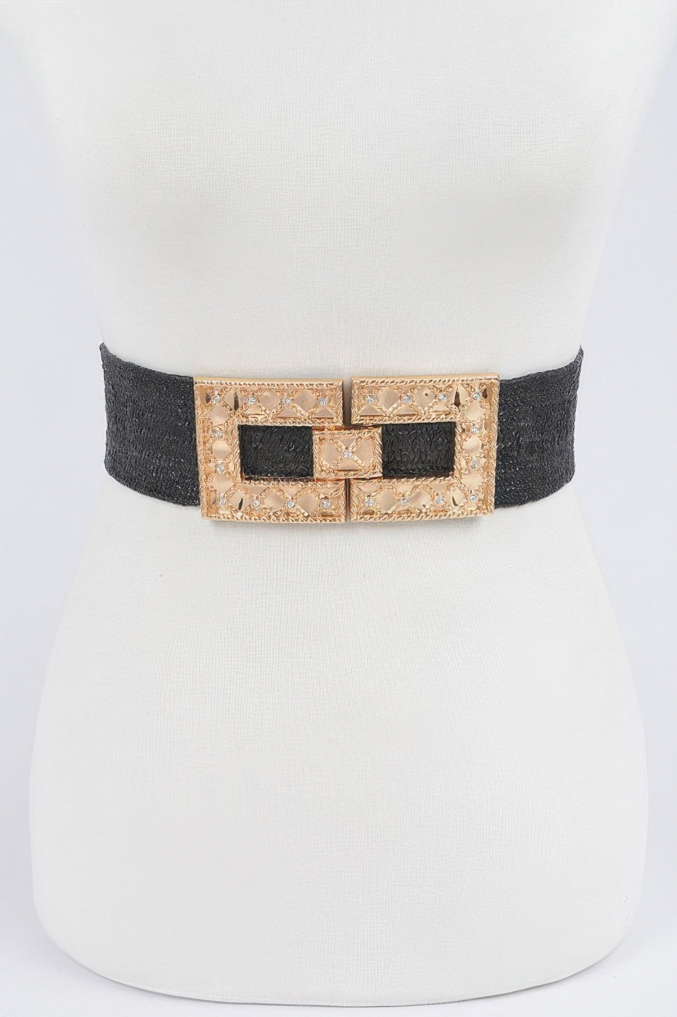 Rhinestone Buckle Stretch Straw Belt