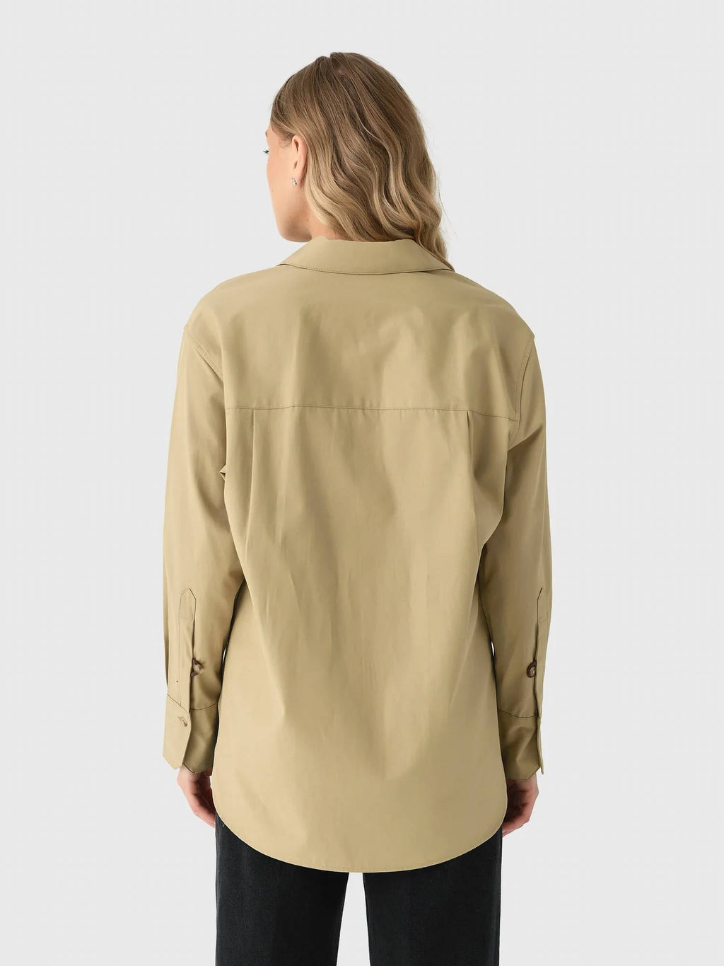 Oversized Shirt With Faux Leather In Cobblestone