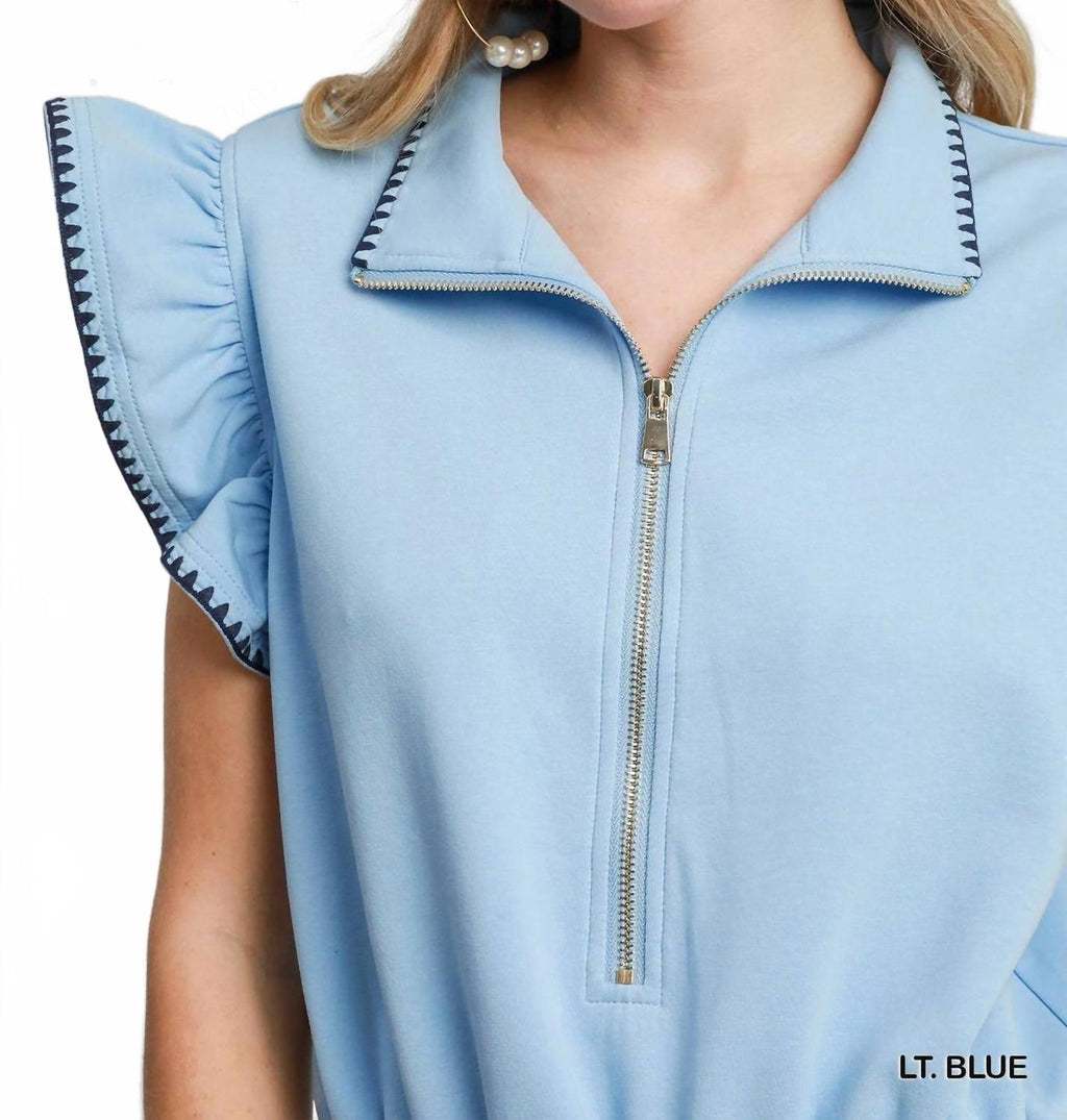 Fresh Start Zip Romper In Light Blue