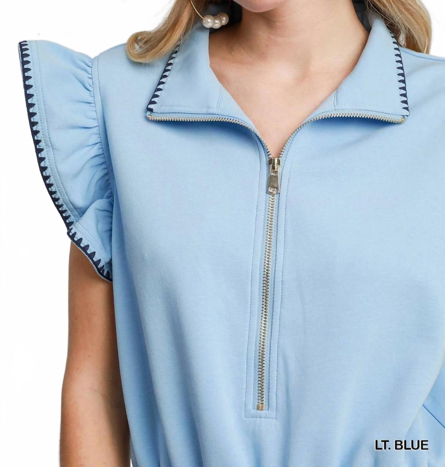 Fresh Start Zip Romper In Light Blue