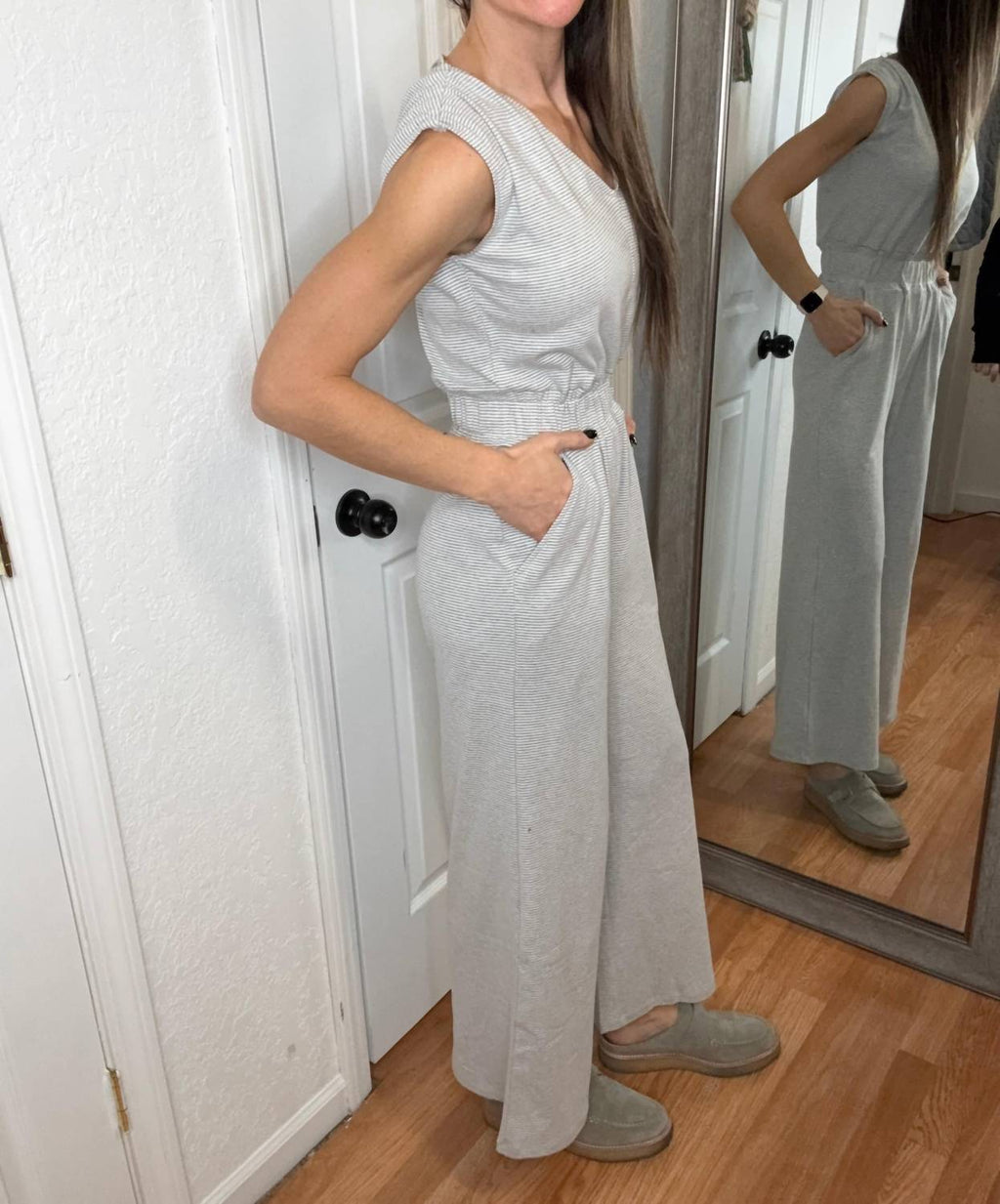 Kenzie Striped Jumpsuit In Grey