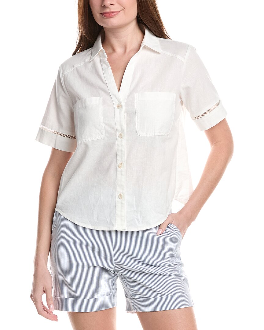 Renuar Woven Button Front Linen-Blend Blouse