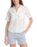 Renuar Woven Button Front Linen-Blend Blouse