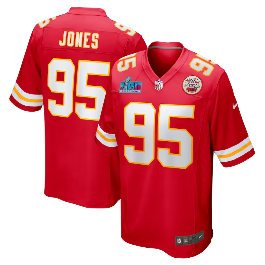 Men's Kansas City Chiefs Chris Jones #95 Red Super Bowl LVII Patch Game Jersey1