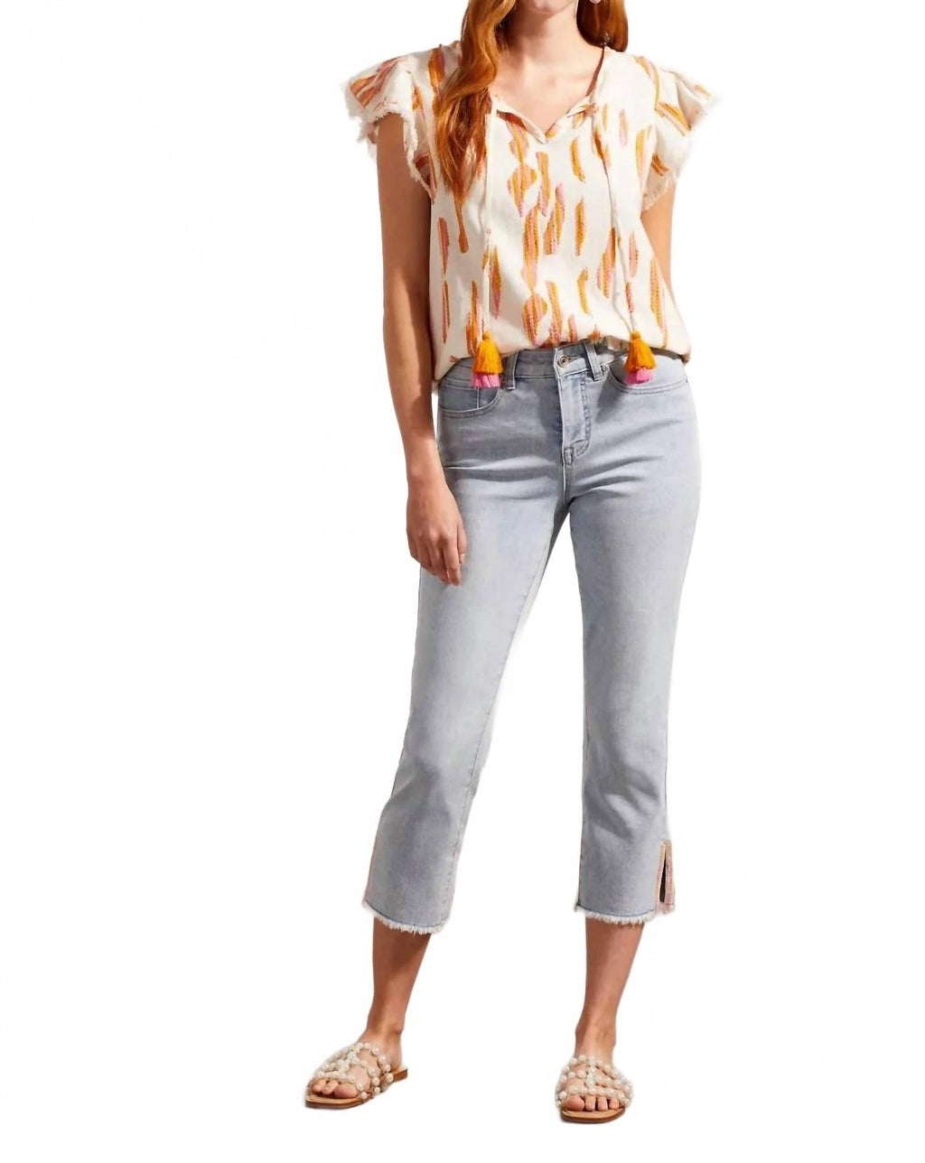 Silvia Side Slit Straight Leg Jean In Blue
