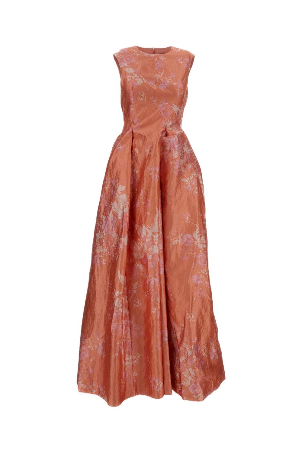 Pink Floral Print Satin Hourglass Gown