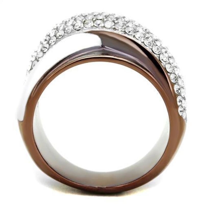 Two Tone IP Light Brown (IP Light coffee) Stainless Steel Ring with Top Grade Crystal in Clear