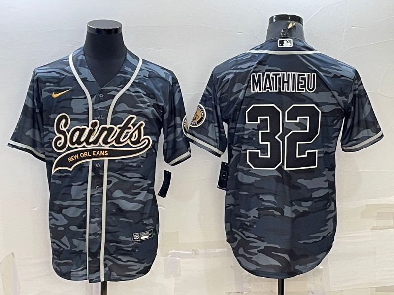 Men's New Orleans Saints Tyrann Mathieu #32 Grey Camouflage Game jersey Joint Edition