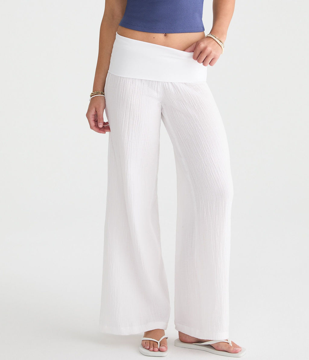 Aeropostale Low-Rise Gauze Fold-Over Wide Leg Pants