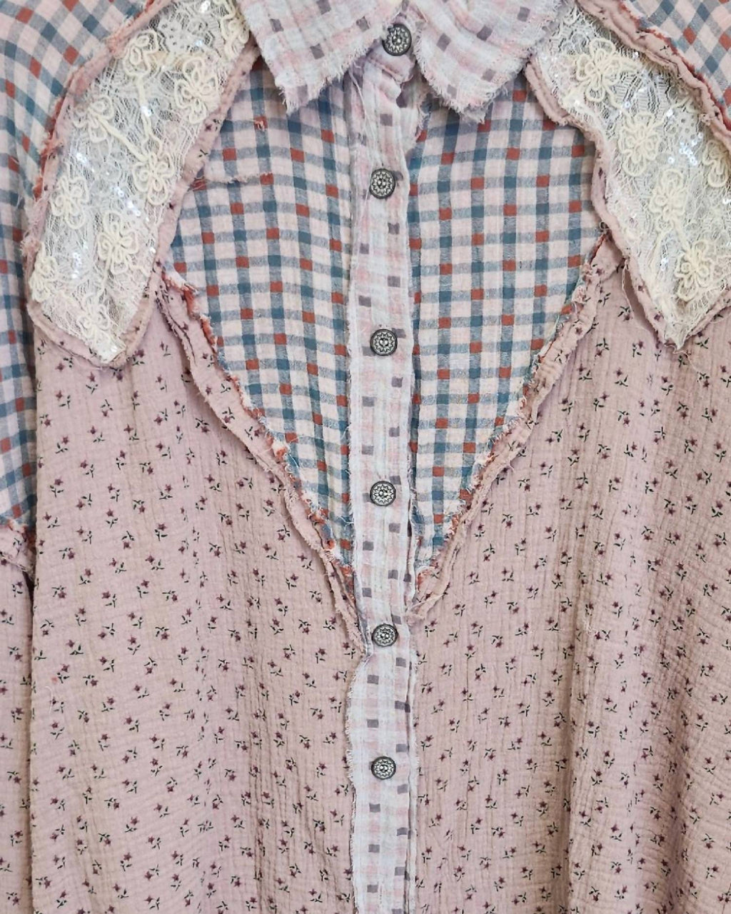 Ditsy Sequin Button Up Top In Pink